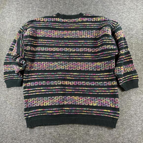 Retro Multi-Color Striped Knit Cotton Sweater Oversized M / L - Picture 4 of 6